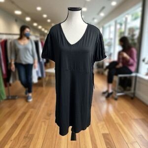 New With Tags MUK LUKS Cloud Knit Short Sleeve Empire Lounge Dress Black, Large